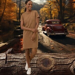 PACT 100% ORGANIC COTTON SOFTSPUN KNIT TEE DRESS SIZE MEDIUM IN BROWN SUGAR